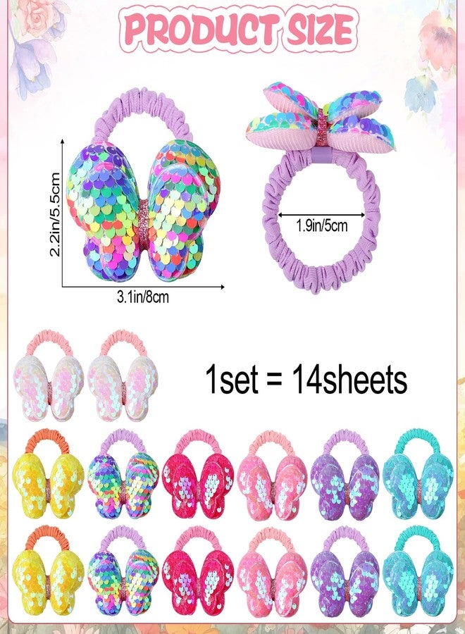 RAINBOW WSK 14 ربطة شعر لامعة على شكل فراشة للبنات الصغيرات، ربطات شعر لطيفة مزينة بفيونكة مرصعة بالترتر، ربطات شعر مطاطية مرنة للبنات الصغيرات، إكسسوارات شعر متعددة الألوان للأطفال، بيجين-14 - Image 3