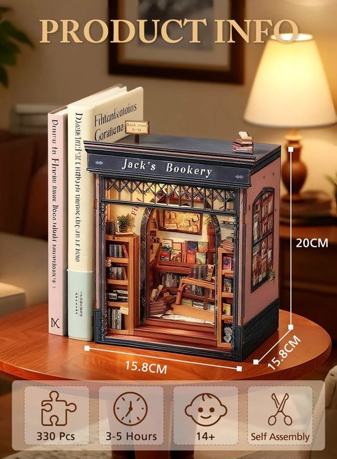 Cutefun Book Nook Kit - DIY Miniature House Kit - 3D Wooden Puzzle Mini House Kit with LED, Dollhouse Kit Bookshelf Insert Decor Creative Gifts for Teenagers and Adults (Jack's Bookery) - Image 2