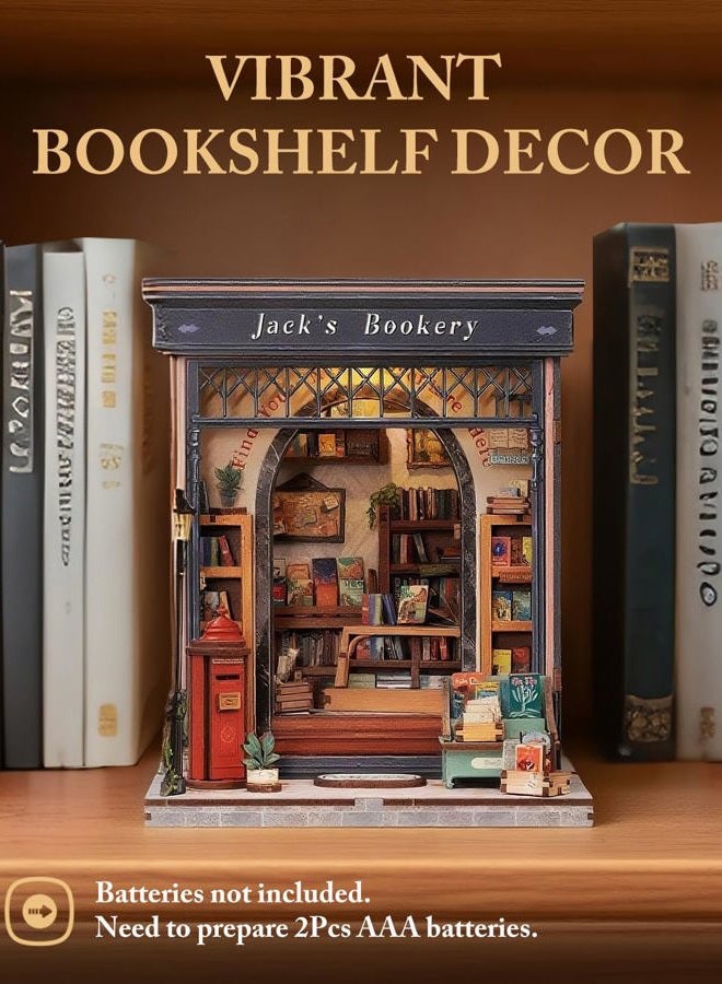 Cutefun Book Nook Kit - DIY Miniature House Kit - 3D Wooden Puzzle Mini House Kit with LED, Dollhouse Kit Bookshelf Insert Decor Creative Gifts for Teenagers and Adults (Jack's Bookery) - Image 3