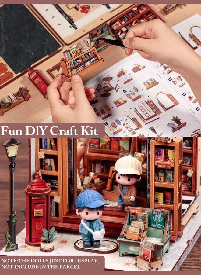 Cutefun Book Nook Kit - DIY Miniature House Kit - 3D Wooden Puzzle Mini House Kit with LED, Dollhouse Kit Bookshelf Insert Decor Creative Gifts for Teenagers and Adults (Jack's Bookery) - Image 4