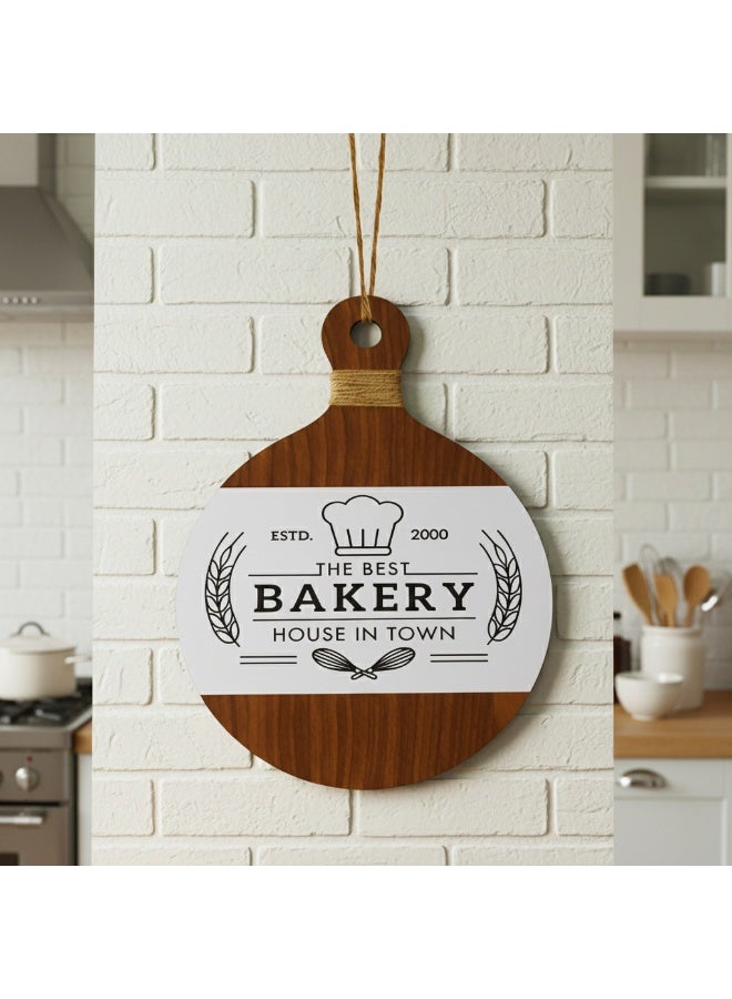 A unique wooden kitchen wall decoration featuring the word "Bakery," this decorative piece measures 21*32 cm in brown and white, crafted from 8 mm thick Spanish MDF wood to add beauty and elegance to your kitchen. - Image 3