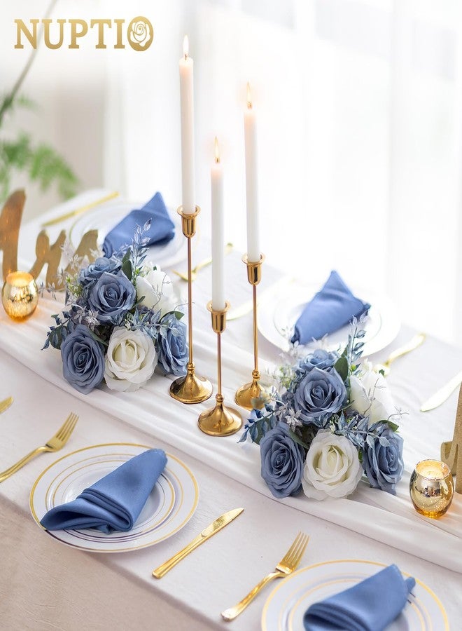 NUPTIO Artificial Flower Centrepieces for Tables: 2 Pcs 24cm Diam Dusty Blue & White Fake Rose Flowers Ball Arrangement Silk Faux Bouquet Wedding Centerpieces for Home Party Anniversary Decorations - Image 2
