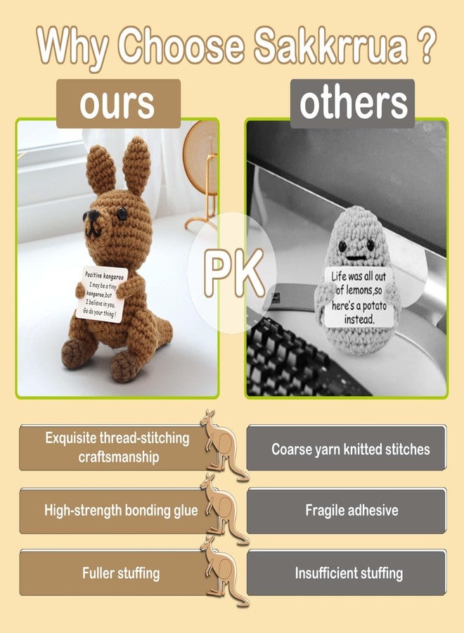 Yonuni Handmade Positive Crochet Kangaroo Gifts with Inspirational Card - Emotional Support Crochet Animals Birthday Anniversaries Christmas Office Gifts for Women Men Friend Coworker - Image 4