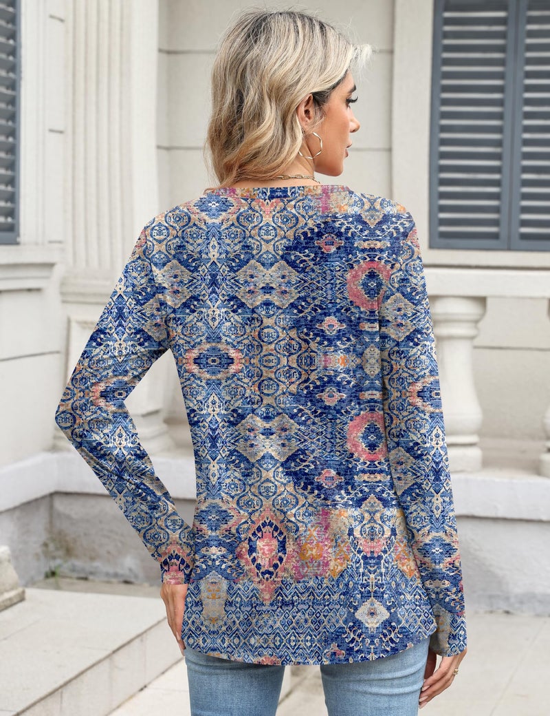 TCOT Women's Long Sleeve Crew Neck Tops for Women Trendy Casual Blue Boho Spring Clothes 2026 Pullover Shirts XL - Image 3