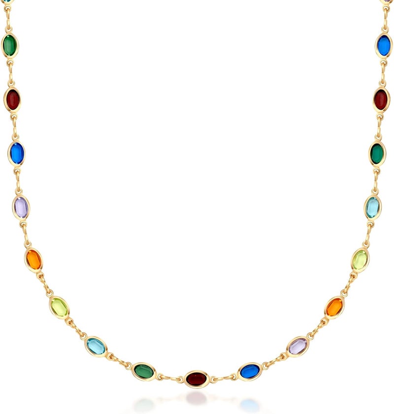 Barzel 18K Gold Plated Multicolor Stone Crystal Oval Necklace for Women - Made In Brazil - Image 1