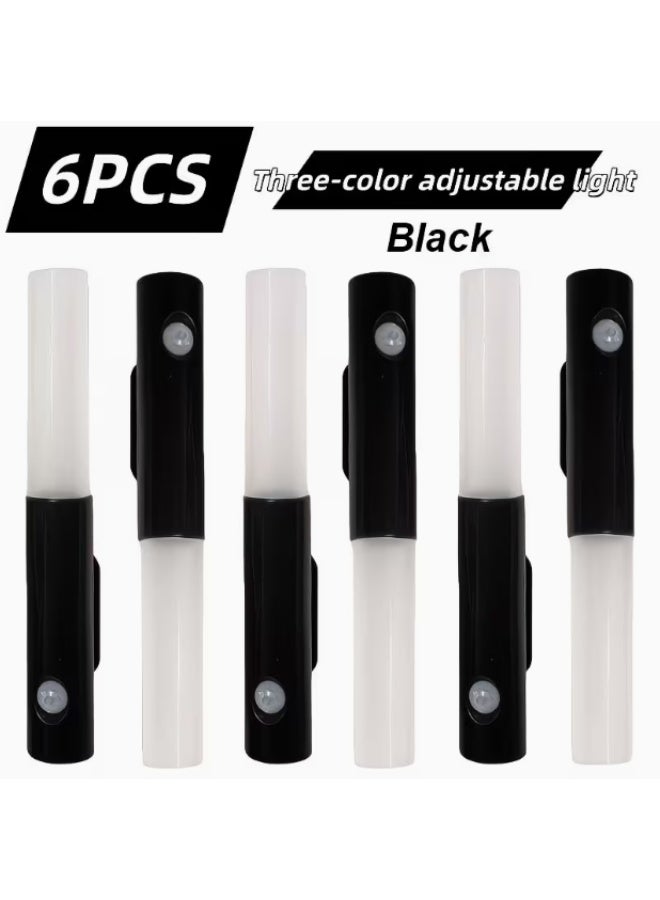 6-piece modern retro style ambient sensor wall lamp, Type-C rechargeable + large-capacity battery, three color switchable (white light, natural light, neutral light) bedroom bedside night light, LED wall lamp, sensor light, suitable for living room, wardrobe, hallway, staircase, office, bedroom and other occasions for decorative ambient lighting, easy to install. - Image 1