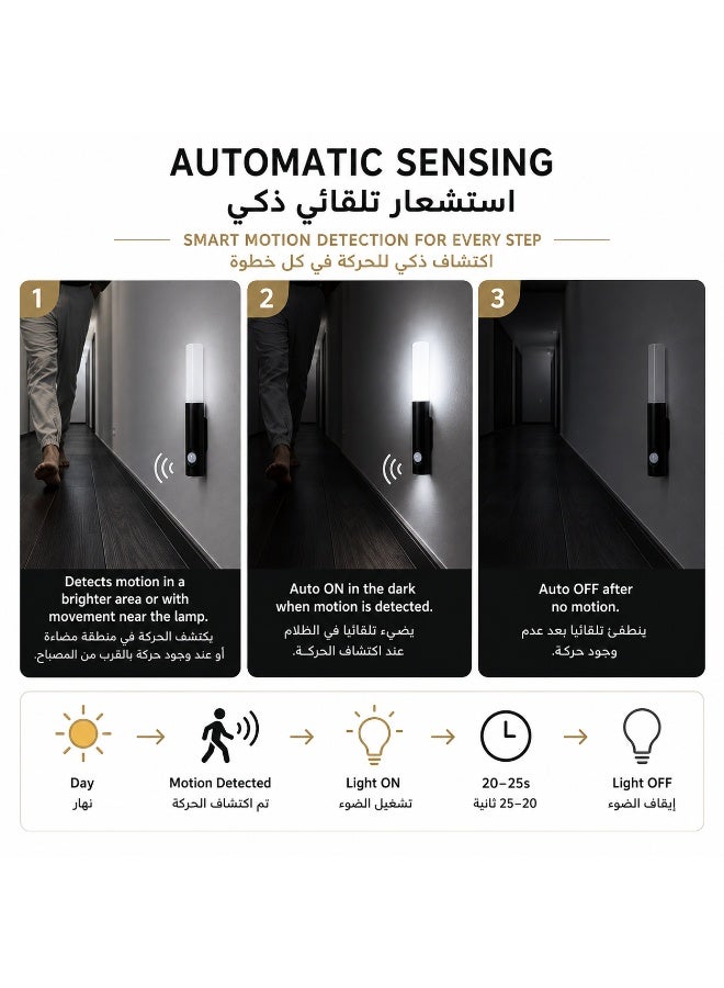 6-piece modern retro style ambient sensor wall lamp, Type-C rechargeable + large-capacity battery, three color switchable (white light, natural light, neutral light) bedroom bedside night light, LED wall lamp, sensor light, suitable for living room, wardrobe, hallway, staircase, office, bedroom and other occasions for decorative ambient lighting, easy to install. - Image 5