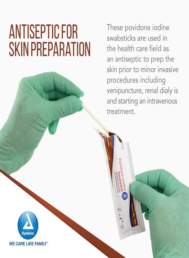 Dynarex Povidone Iodine Swabsticks, Swabstick Packaged in Individual Foil Pack, Antiseptic for Skin Preparation, Brown, 1 Box of 50 Povidone Iodine Swabsticks - Image 5