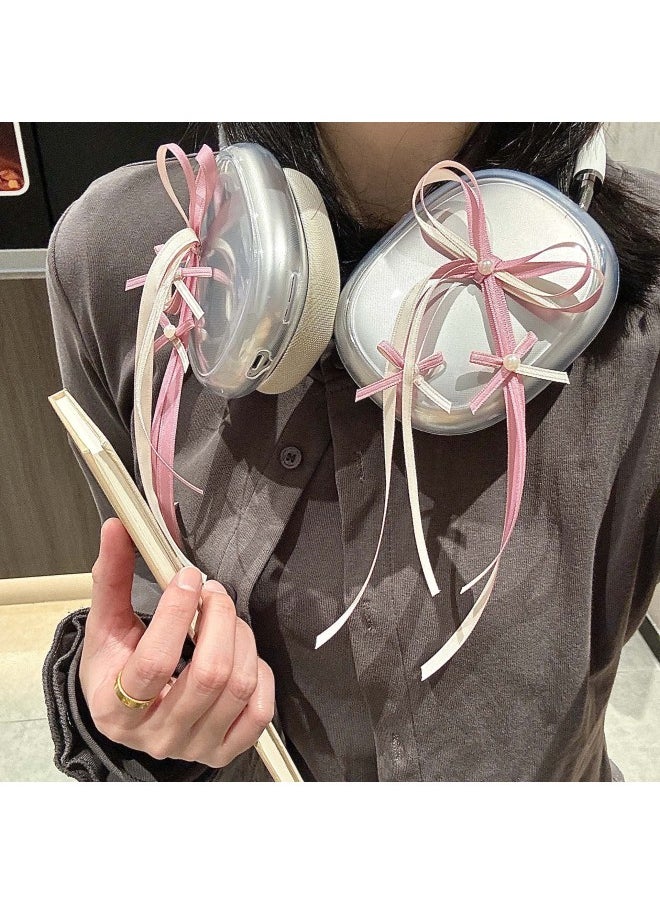 Generic - Hanfeng Ribbon Bow For Airpods Max2 Protective Cover For Apple Headwear Ear Cap Earmuffs Earphone Case-Color:Transparent Shell + Three-dimensional Rose Red Bow-Applicable Models:Universal For Airpods Max/airpods Max2 - Image 1