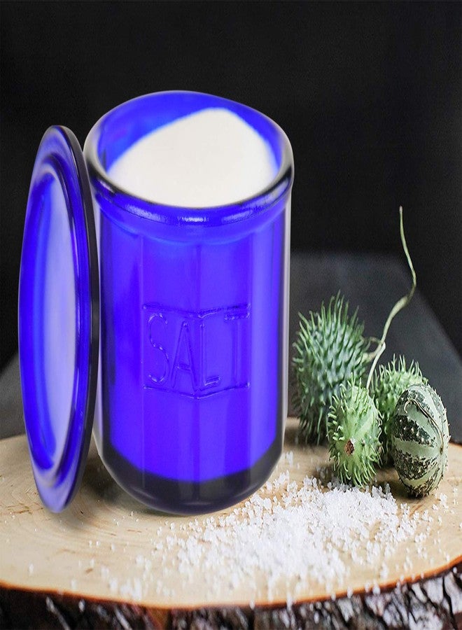 هوم-إكس وعاء ملح زجاجي أزرق بغطاء من هوم-إكس، بتصميم كلاسيكي، قطعة ديكور مطبخ عتيقة، هدية زفاف - ارتفاع 3.5 بوصة × عمق 4 بوصة - Image 3