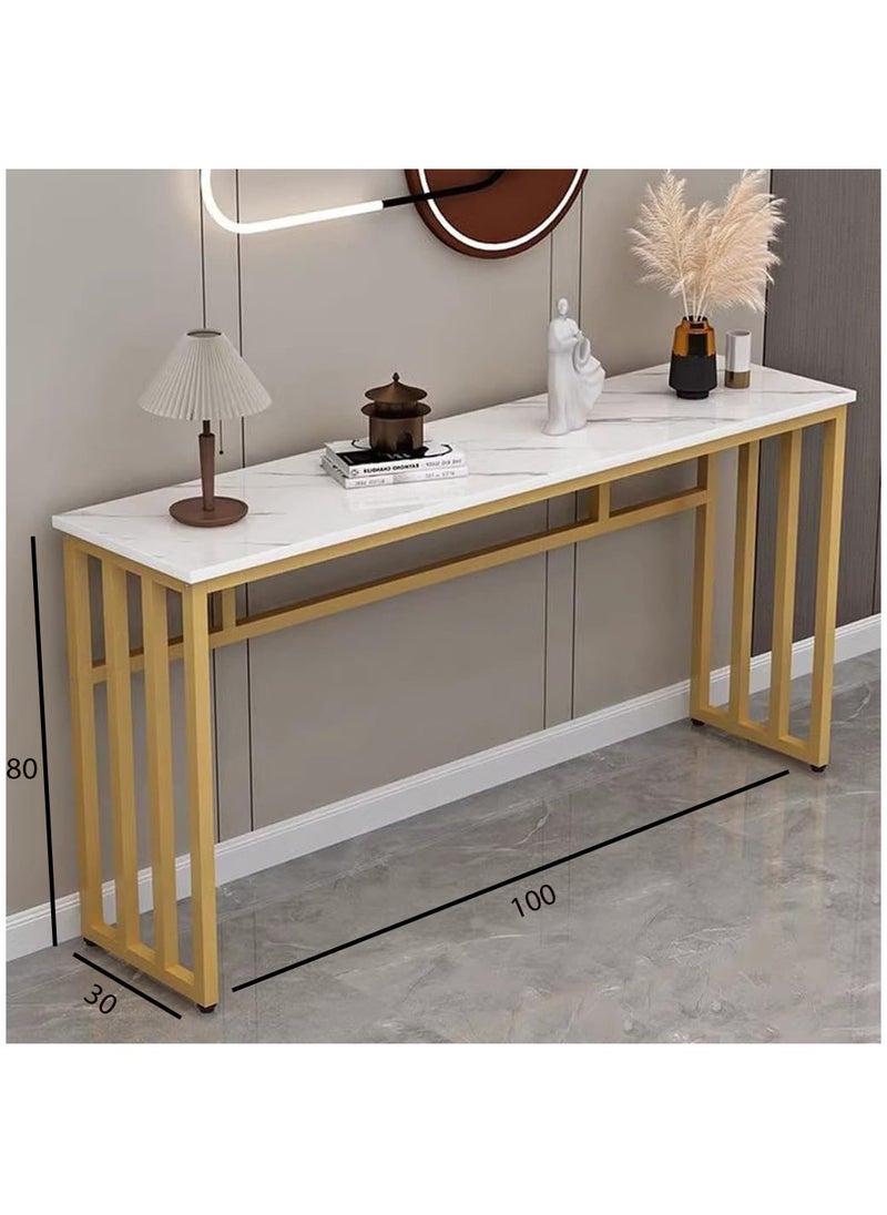 LEDIN Console Table Modern Minimalist Console Table, Steel Frame Sofa Table with Storage Shelf Metal Golden Legs Narrow Entryway Hallway Table(100x30x80cm)  - Image 2