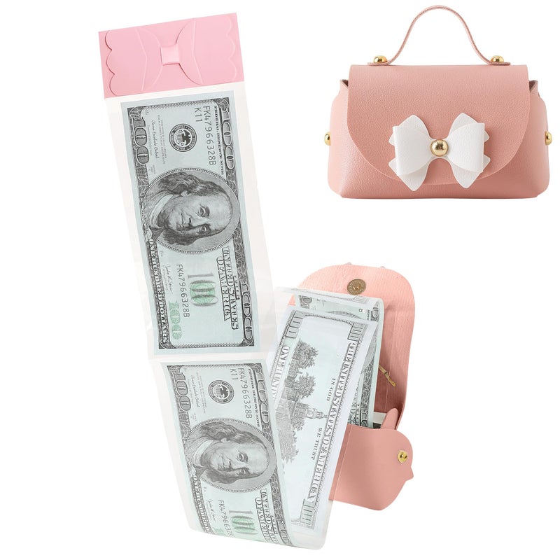 SESENSE Money Box for Cash, Leather Bowknot Money Pull Box for Cash Surprise Box Mini Bags with 30 Pcs Transparent Bags for Christmas Party Birthday - Image 1