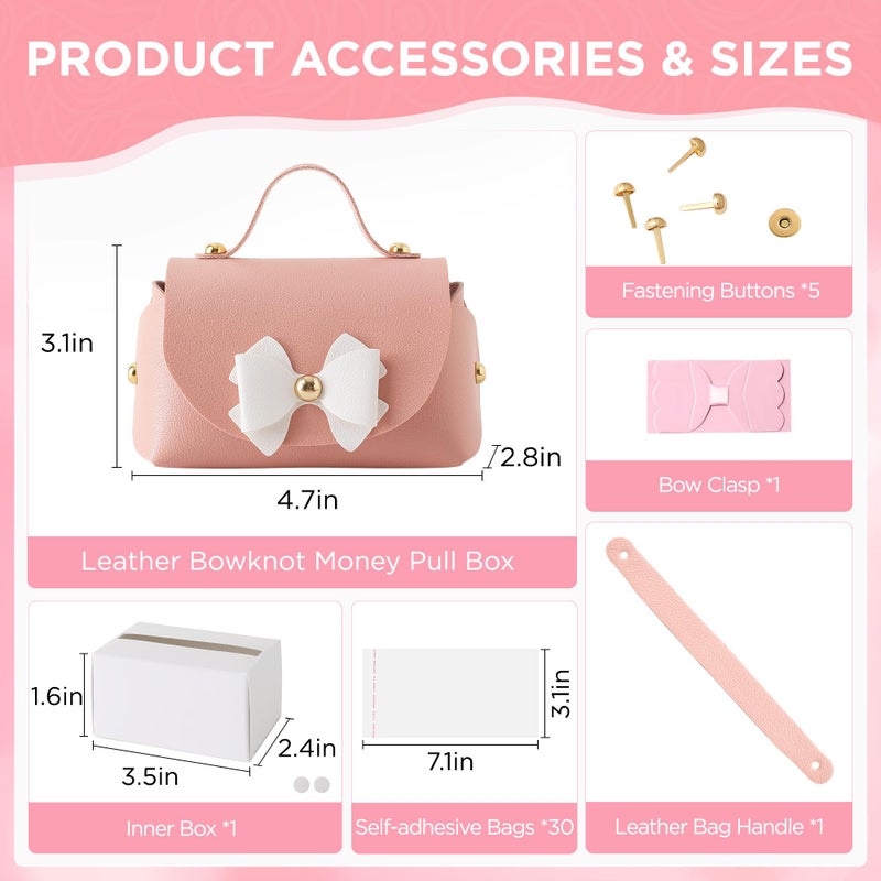 SESENSE Money Box for Cash, Leather Bowknot Money Pull Box for Cash Surprise Box Mini Bags with 30 Pcs Transparent Bags for Christmas Party Birthday - Image 3