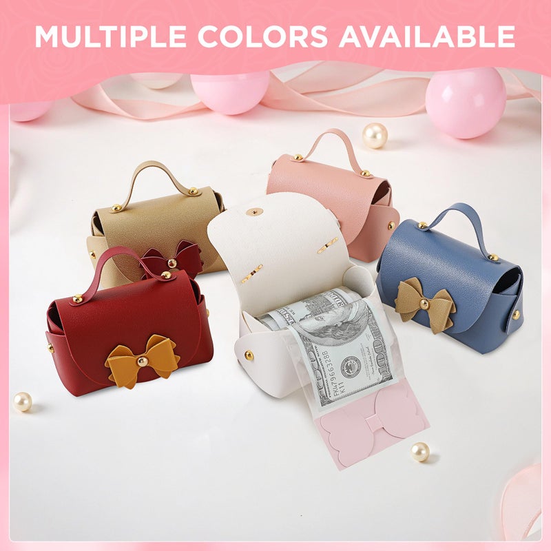 SESENSE Money Box for Cash, Leather Bowknot Money Pull Box for Cash Surprise Box Mini Bags with 30 Pcs Transparent Bags for Christmas Party Birthday - Image 4