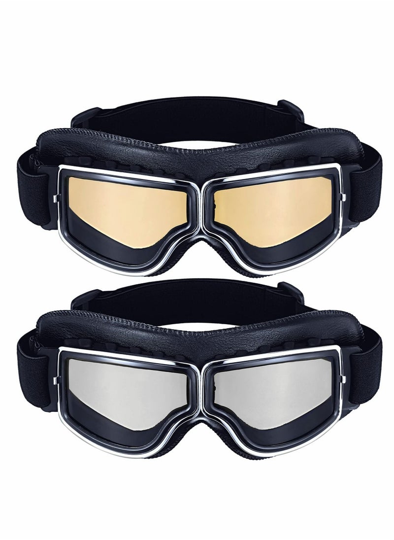 Excefore 2 Pcs Motorcycle Riding Glasses Goggles Vintage Pilot Style Cruiser Scooter Goggle ATV Anti-Scratch Dustproof Windproof  - Image 1