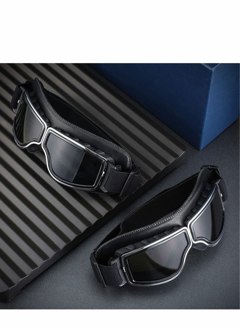 Excefore 2 Pcs Motorcycle Riding Glasses Goggles Vintage Pilot Style Cruiser Scooter Goggle ATV Anti-Scratch Dustproof Windproof  - Image 5