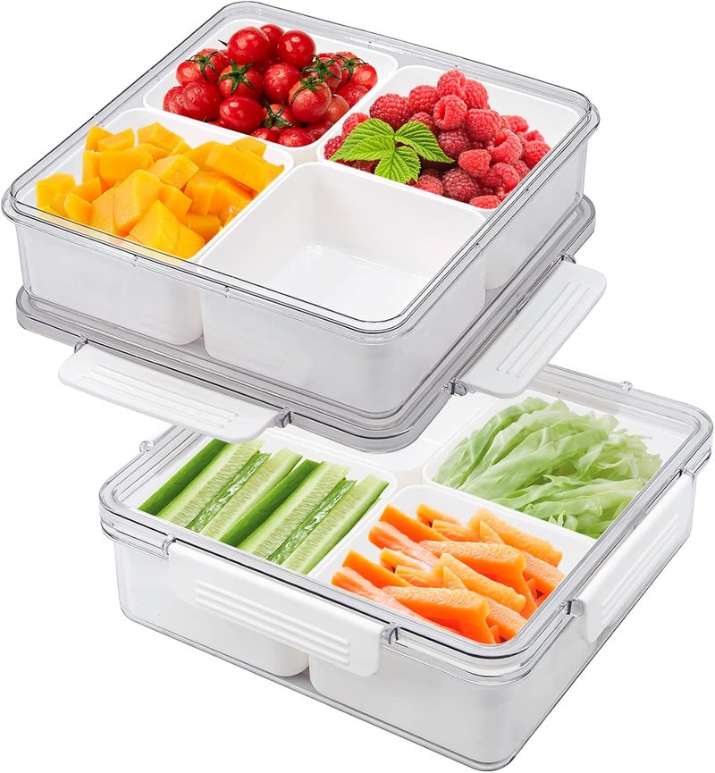 MANO 2pack Serving Trays for Party Divided Veggie Tray with Lid Sealed Sectioned Fruit Snack Serving box Vegetable Storage with 4 Compartments Snackle Box Charcuterie Container Fridge Organizer - Image 2