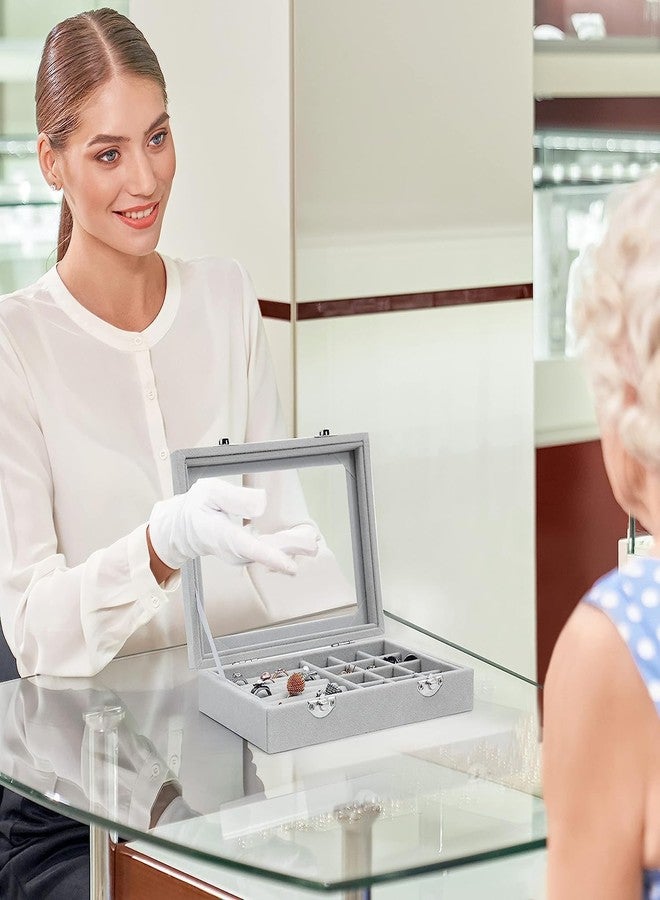 HOMENITY هومينيتي® - علبة مجوهرات مخملية قطعة واحدة، علبة تنظيم مخملية شفافة لأزرار الأكمام، غطاء شفاف، علبة تخزين مجوهرات للخواتم والأقراط والأساور، قابلة للقفل، قابلة للتعديل، 12 قسمًا و8 صفوف - Image 3