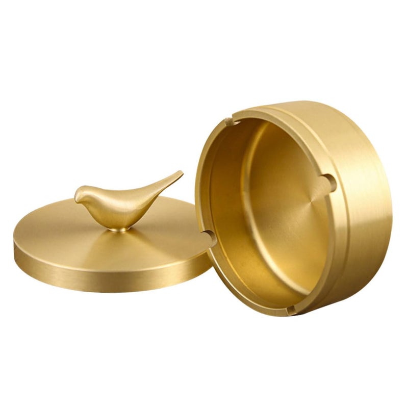 Smooth Brass Car Ashtray With Bird Pattern Home Decor Cigarette Butt Container - Image 2