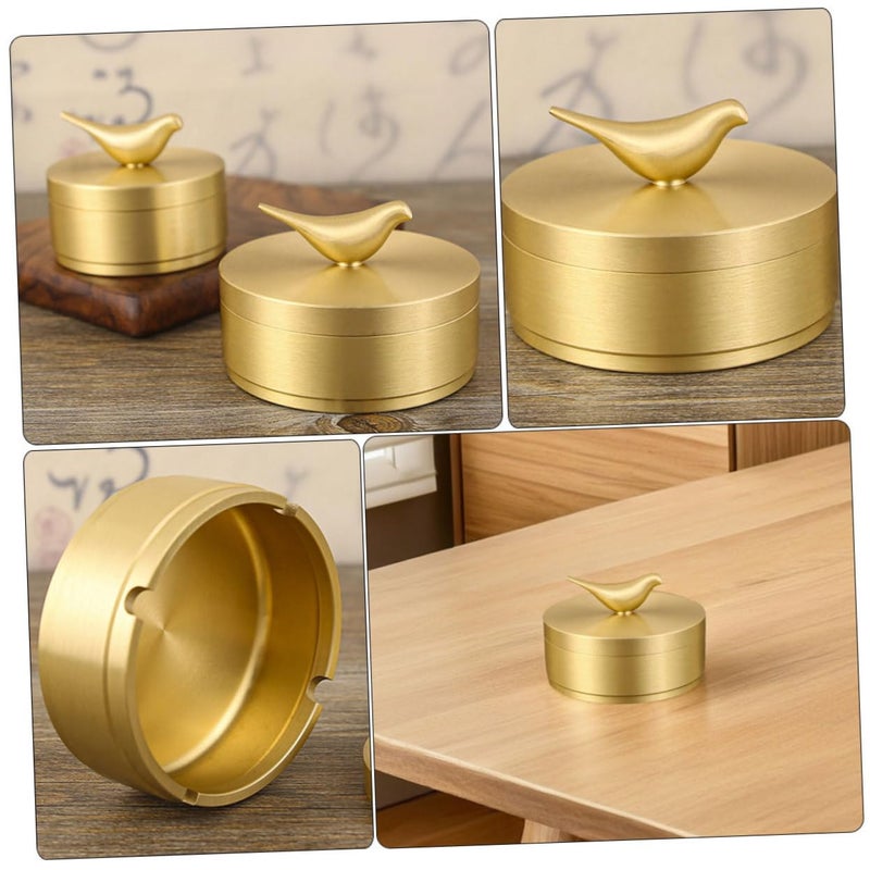 Smooth Brass Car Ashtray With Bird Pattern Home Decor Cigarette Butt Container - Image 4