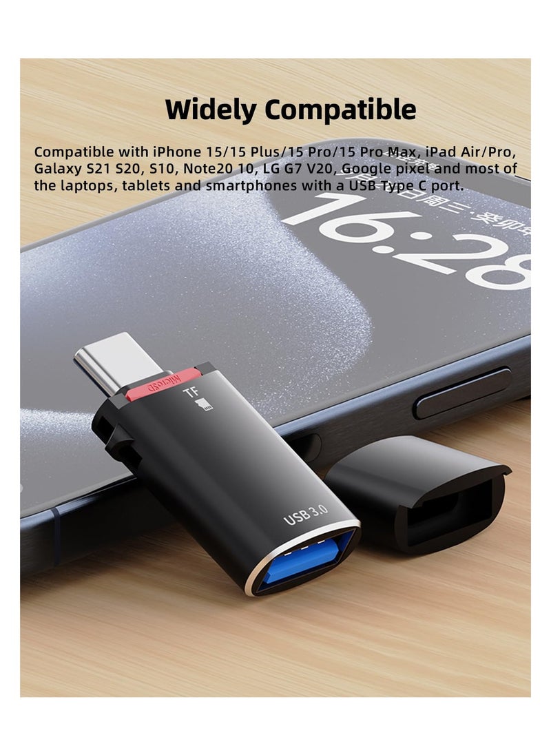 Generic - USB-C Adapter, 2 Pack, Male to USB 3.0 Female, Type C to Micro SD Memory Card Reader, for iPhone 15 Series, iPad Air/Pro, MacBook, Not for TF Card and USB Simultaneous Use, Black - Image 1