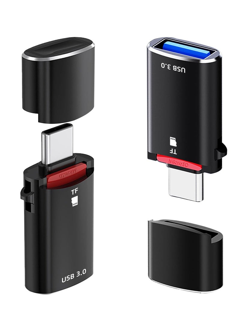 Generic - USB-C Adapter, 2 Pack, Male to USB 3.0 Female, Type C to Micro SD Memory Card Reader, for iPhone 15 Series, iPad Air/Pro, MacBook, Not for TF Card and USB Simultaneous Use, Black - Image 1