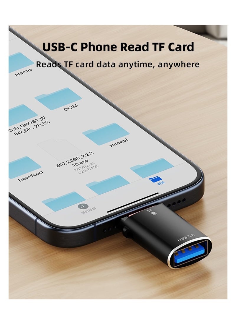 Generic - USB-C Adapter, 2 Pack, Male to USB 3.0 Female, Type C to Micro SD Memory Card Reader, for iPhone 15 Series, iPad Air/Pro, MacBook, Not for TF Card and USB Simultaneous Use, Black - Image 1