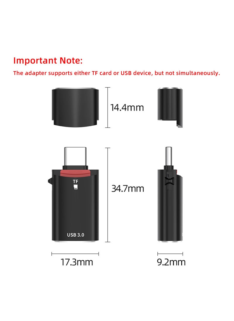 Generic - USB-C Adapter, 2 Pack, Male to USB 3.0 Female, Type C to Micro SD Memory Card Reader, for iPhone 15 Series, iPad Air/Pro, MacBook, Not for TF Card and USB Simultaneous Use, Black - Image 1