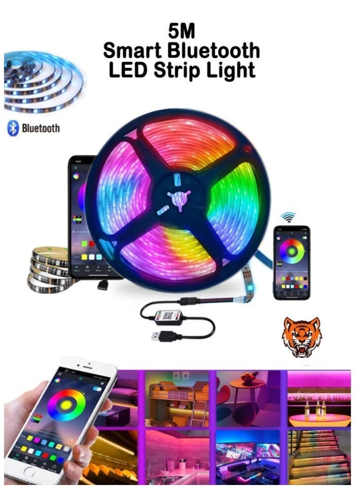 TIGER 5M Bluetooth RGB LED Strip Light – Music Sync, Phone Control, Flexible Colorful Lighting for Home Decor, Kitchen, Bedroom, TV Backlight, and More  - Image 1