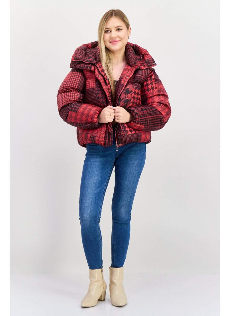 Tommy Icons - Women Checkered Puffer Jacket, Red - Image 1