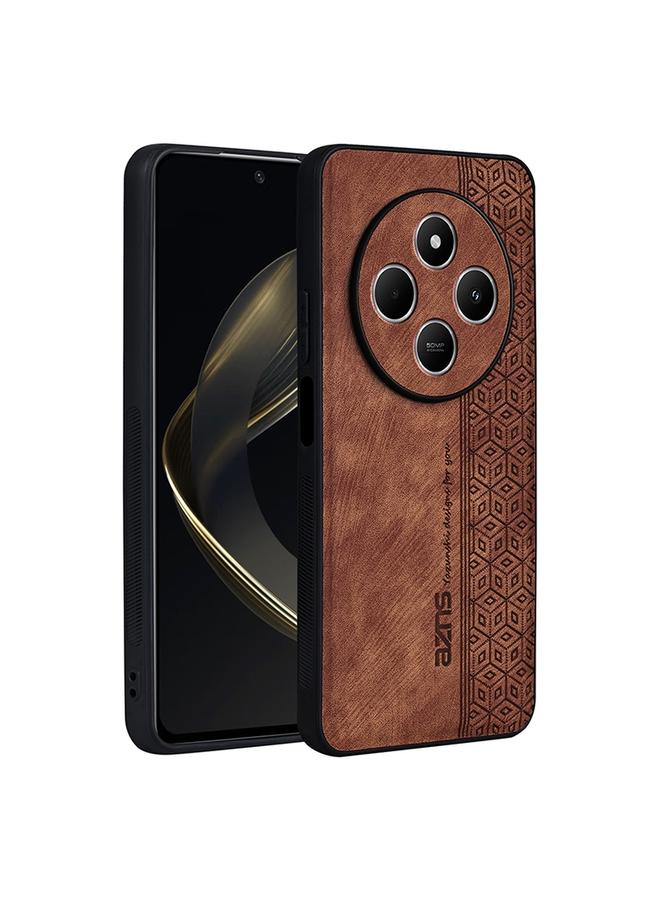 جراب هاتف AZNS ثلاثي الأبعاد منقوش بملمس الجلد لهاتف Xiaomi Poco C75 (بني)