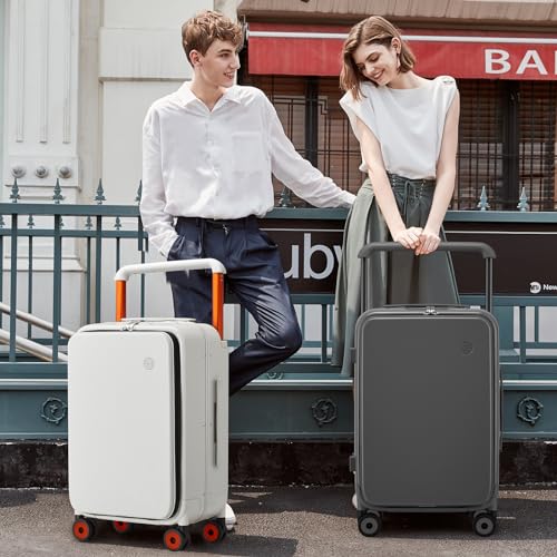 mixi Carry On Luggage Wide Handle Luxury Design Rolling Travel Suitcase PC Hardside with Aluminum Frame Hollow Spinner Wheels, with Cover, 20 inch, Rock Grey - Image 5