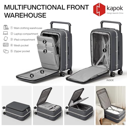 mixi Carry On Luggage Wide Handle Luxury Design Rolling Travel Suitcase PC Hardside with Aluminum Frame Hollow Spinner Wheels, with Cover, 20 inch, Rock Grey - Image 3