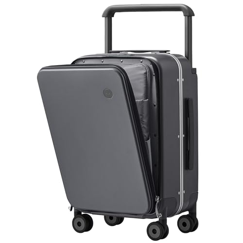 mixi Carry On Luggage Wide Handle Luxury Design Rolling Travel Suitcase PC Hardside with Aluminum Frame Hollow Spinner Wheels, with Cover, 20 inch, Rock Grey - Image 1