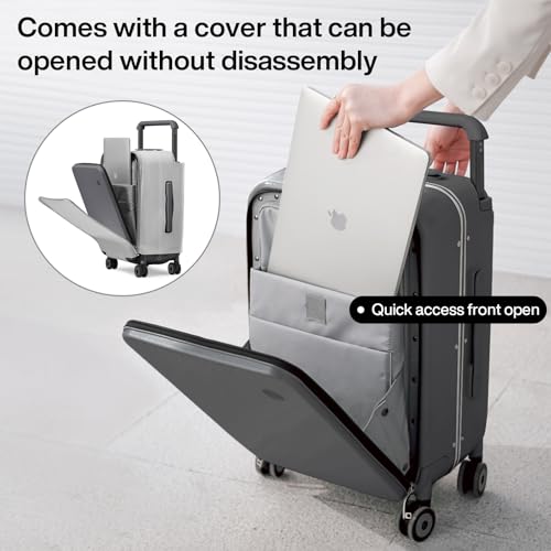 mixi Carry On Luggage Wide Handle Luxury Design Rolling Travel Suitcase PC Hardside with Aluminum Frame Hollow Spinner Wheels, with Cover, 20 inch, Rock Grey - Image 2