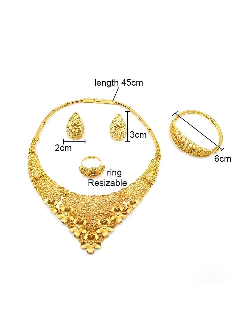 REOCLE Women's 4 Pcs Flower Jewelry Set Elegant Crystal Necklace & Earrings & Bracelet & Ring Bridal Wedding Party Costume Jewelry Set for Ladies to Match Dress  - Image 4