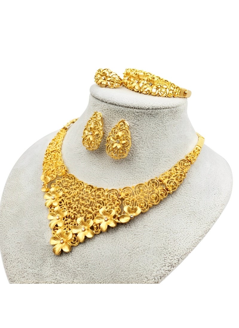 REOCLE Women's 4 Pcs Flower Jewelry Set Elegant Crystal Necklace & Earrings & Bracelet & Ring Bridal Wedding Party Costume Jewelry Set for Ladies to Match Dress  - Image 3