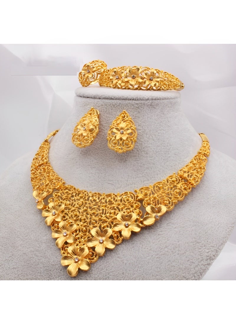 REOCLE Women's 4 Pcs Flower Jewelry Set Elegant Crystal Necklace & Earrings & Bracelet & Ring Bridal Wedding Party Costume Jewelry Set for Ladies to Match Dress  - Image 2