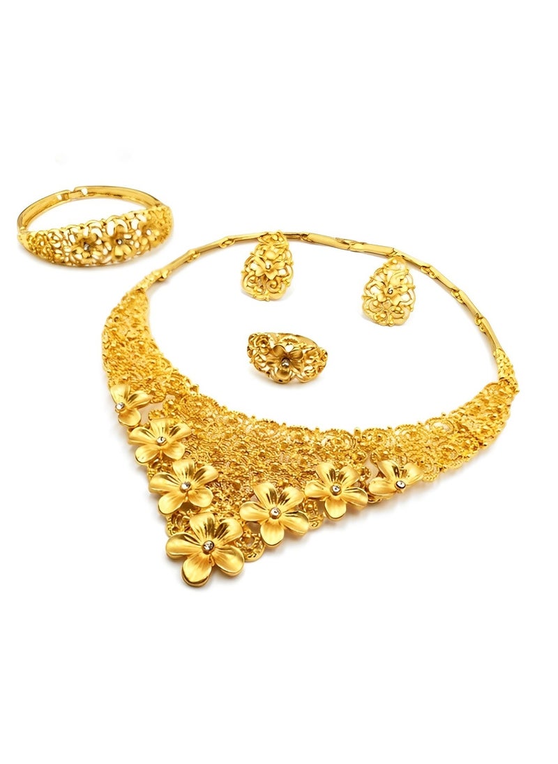 REOCLE Women's 4 Pcs Flower Jewelry Set Elegant Crystal Necklace & Earrings & Bracelet & Ring Bridal Wedding Party Costume Jewelry Set for Ladies to Match Dress  - Image 5