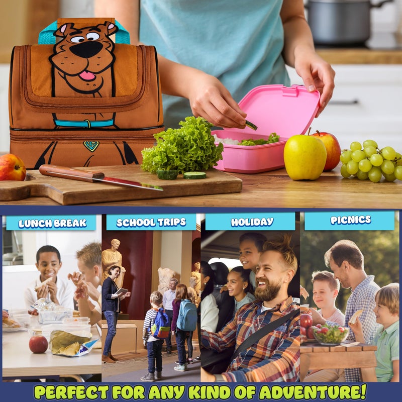 Get Trend Scooby Doo Lunch Box Insulated with Two Compartments for Kids Teens Work Travel Picnic Beach Cooler Sack (Brown Scooby Doo) - Image 2