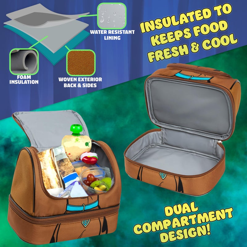 Get Trend Scooby Doo Lunch Box Insulated with Two Compartments for Kids Teens Work Travel Picnic Beach Cooler Sack (Brown Scooby Doo) - Image 4