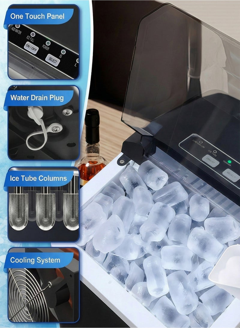 YOONISPRO Countertop Ice Maker, 9 Cubes in 6 Mins, 15KG/24H, 100W Portable Ice Maker with Self-Cleaning, 1.3L Water Tank, Ice Basket & Scoop for Home Kitchen Office Party - Image 4