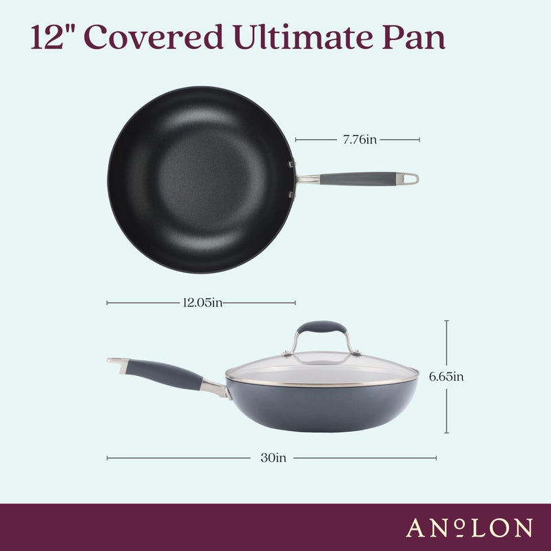 Anolon Advanced Hard Anodized Nonstick Frying Pan/ Fry Saute All Purpose Pan with Lid - 12 Inch, Gray - Image 3