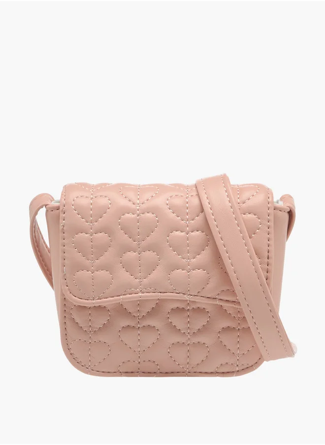 Flora Bella By Shoexpress Heart Embroidered Crossbody Bag with Strap Handle and Flap Closure
