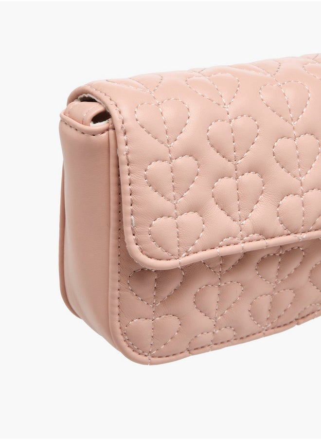 Flora Bella By Shoexpress - Heart Embroidered Crossbody Bag with Strap Handle and Flap Closure - Image 1