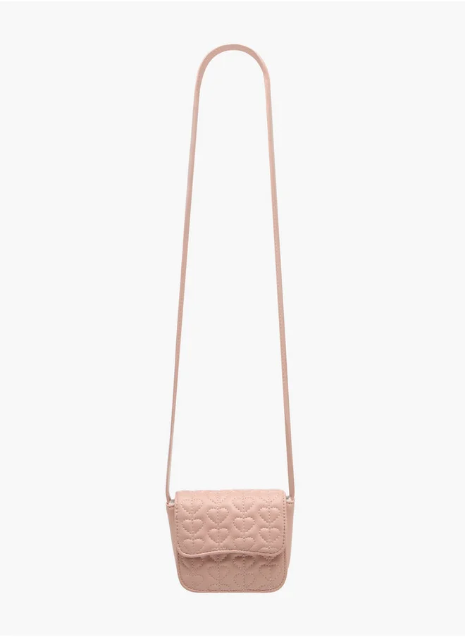 Flora Bella By Shoexpress Heart Embroidered Crossbody Bag with Strap Handle and Flap Closure