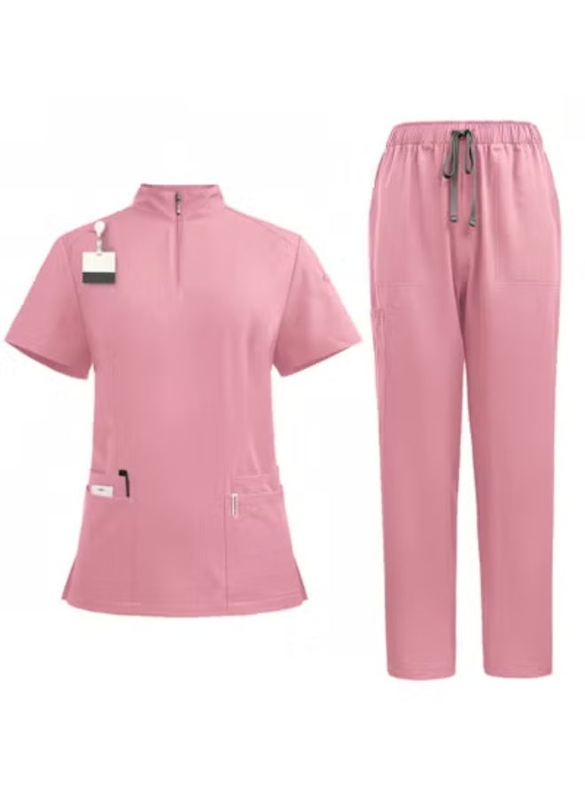 سكت شيكترو زي موحد للممرضات بسحاب وياقة قائمة وتهوية مريحة وزي عمل الطبيب مكون من قطعتين - Image 1