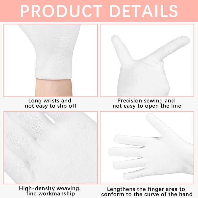 lipetol 36 Pcs White Cotton Gloves for Dry Hands Sleeping, Men&Women Soft Sleep Gloves for Eczema and Moisturizing Overnight, Stretchable SPA Glove Costume for Coin Jewelry Inspection, Art handling, Halloween - Image 3
