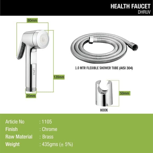 LIPKA Dhruv Brass Health Faucet with 1 Miter Stainless Steel Shower Tube & Hook | Durable High-Pressure Chrome Finish Health Faucet | Handheld Jet Spray for Bathroom Hygienic & Easy-to-Use | Silver - Image 2