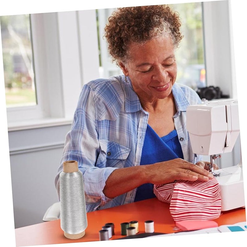 خيط التطريز الفضي المعدني 1500 ياردة بكرة تطريز آلي - Image 4